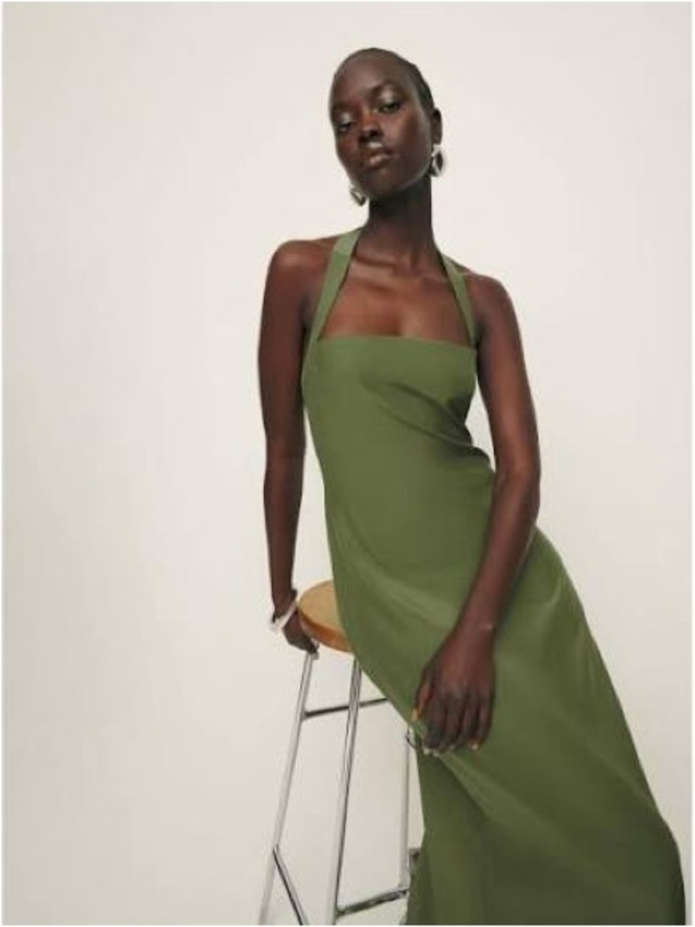 Reformation Olive Green One-Shoulder Maxi Dress